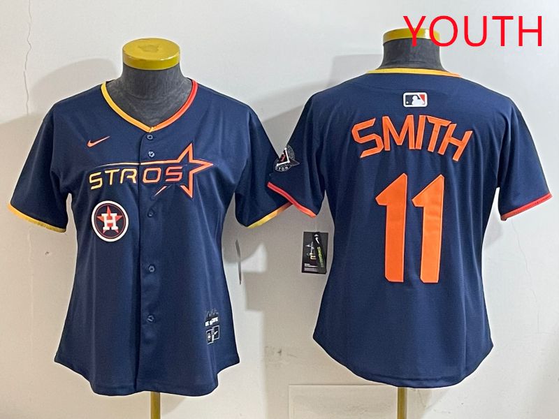 Youth Houston Astros #11 Smith Blue three generations Joint Name Nike 2025 MLB Jersey style 1